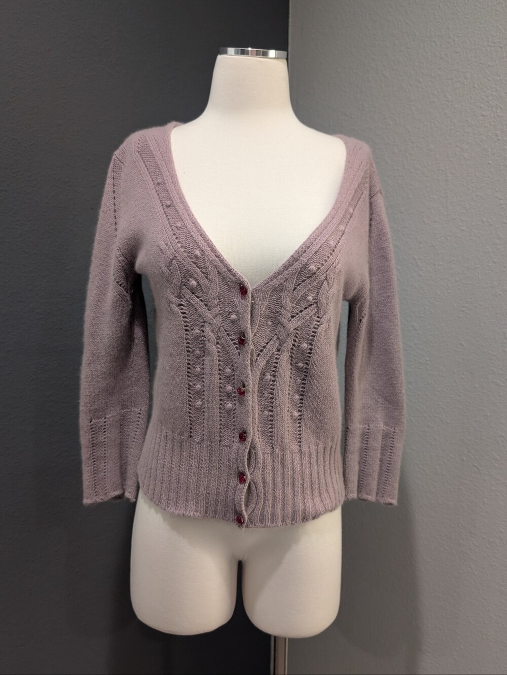 D&G Dolce & Gabbana Vintage Mauve Knit Cardigan Jeweled Button Sweater M